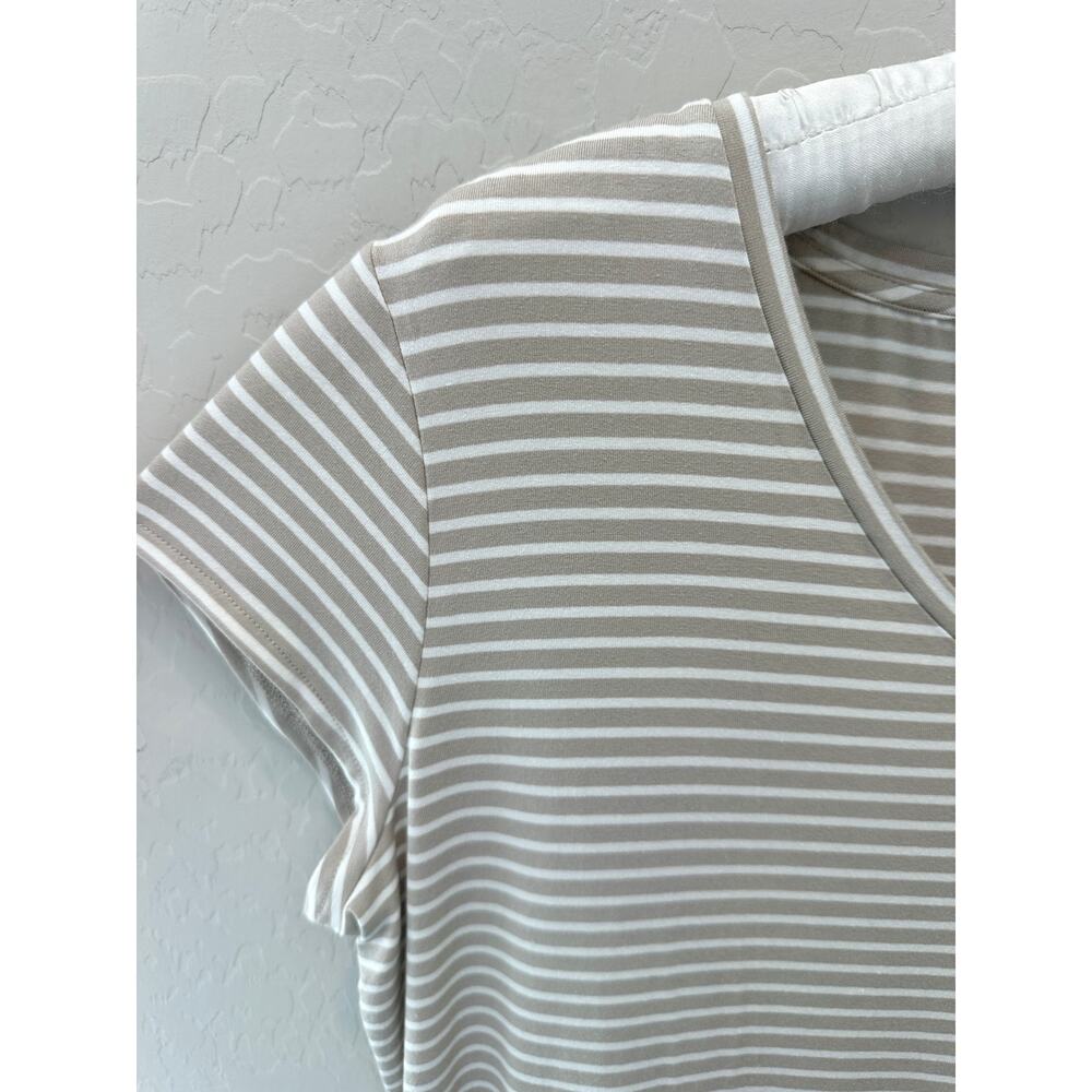 CHICO’S Neutral Striped Asymmetrical Hem Knit V-Neck Dress NWT Size 2 Large - Picture 4 of 10